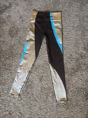 Fabletics Black Gold & Turquoise Colorblock Leggings